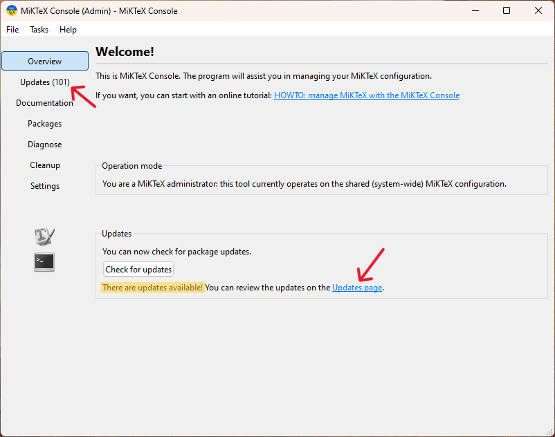 MikTeX-console: Updates available.