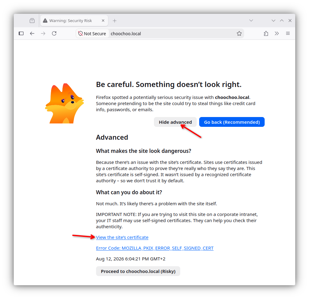 Invalid certificate warning in Firefox