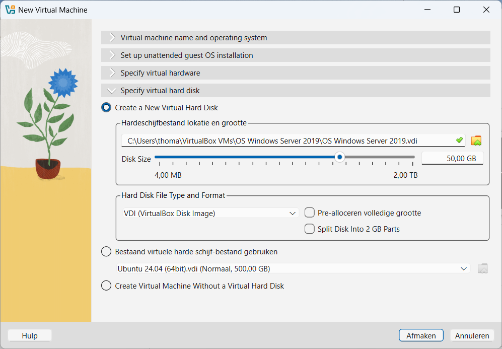 Virtuele harde schijf instellingen