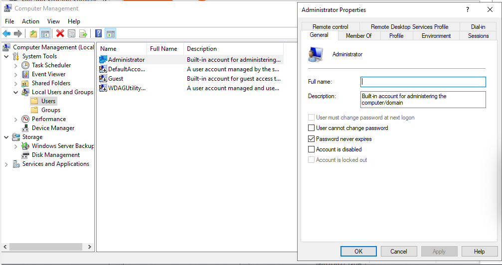 Windows - Administrator password never expires