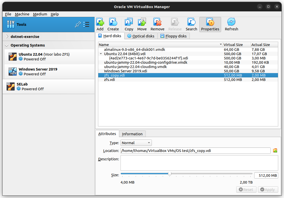 VirtualBox - Virtual Media Manager