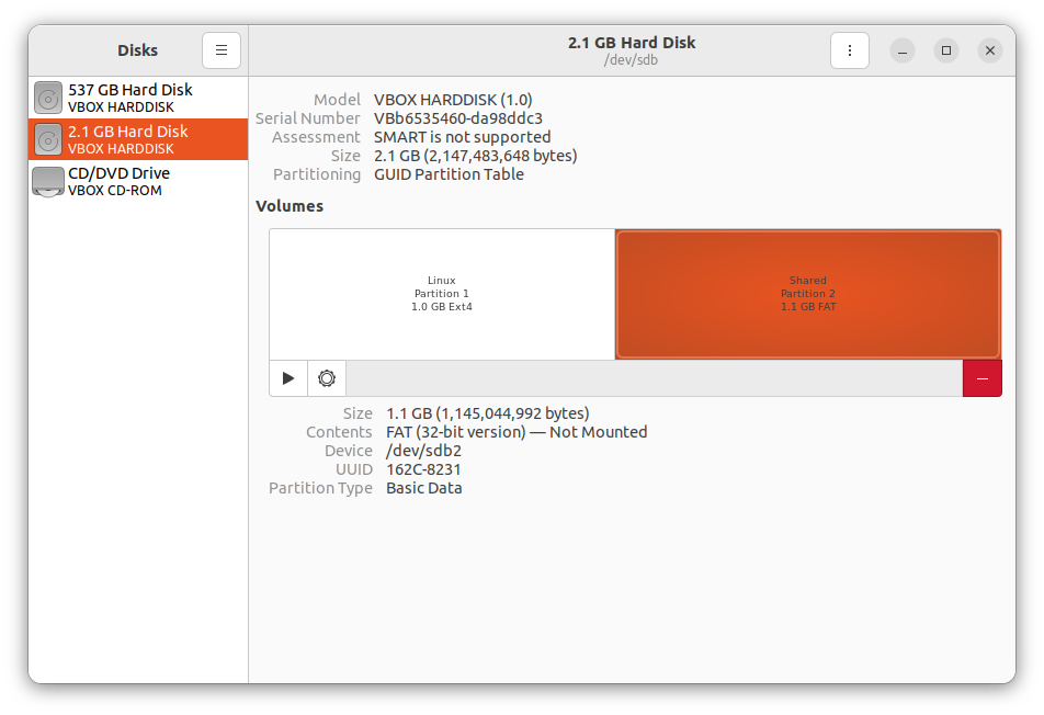 De schijf ingedeeld in twee partities
