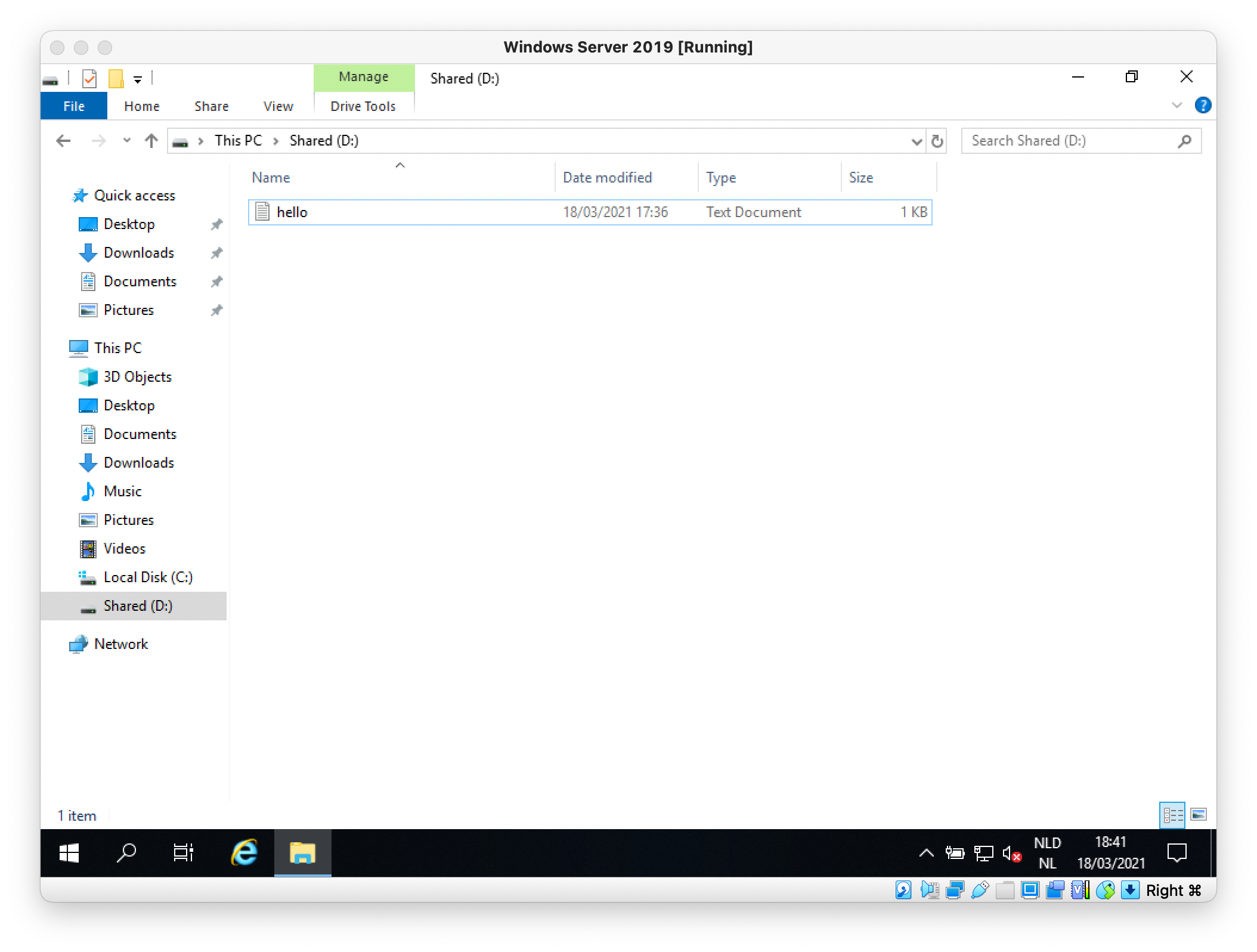 Shared partitie zichtbaar in Verkenner