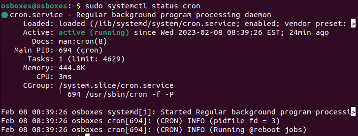 Cron service actief
