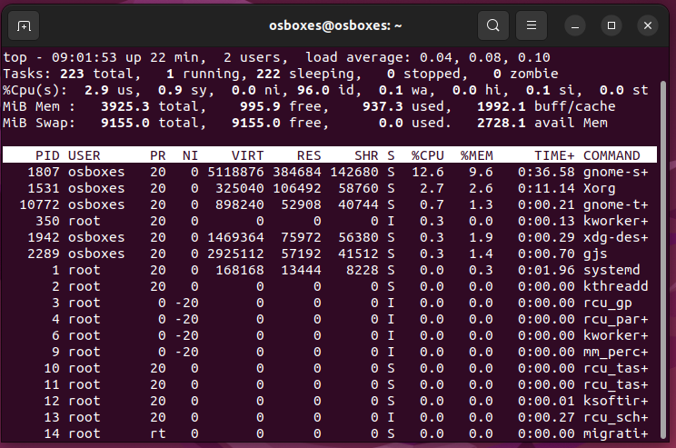 Overzicht meest belastende processen - Top