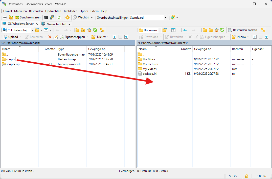 WinSCP bestand kopiëren